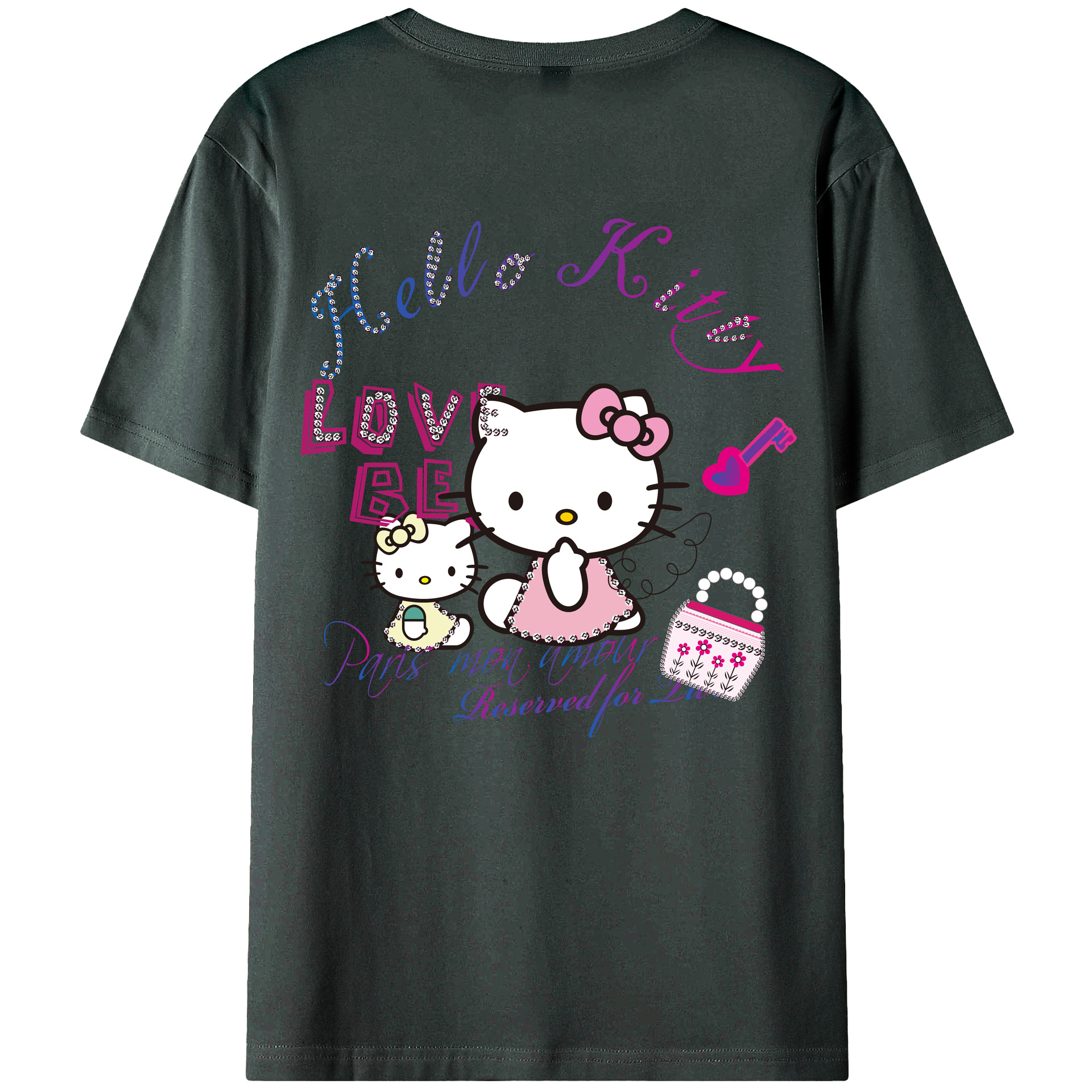 （画像用） Hello Kitty ハローキティ 綿100％ メンズ半袖Tシャツ（バックプリント） 通気性